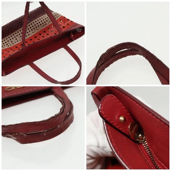 Salvatore Ferragamo Tote Bag Leather Red Gold Auth 102115 - Picture 16 of 16